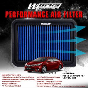 Toyota Vios 1.5 '07-On Altis 1.6 1.8 07-On Yaris Works Performance Drop-In Air Filter